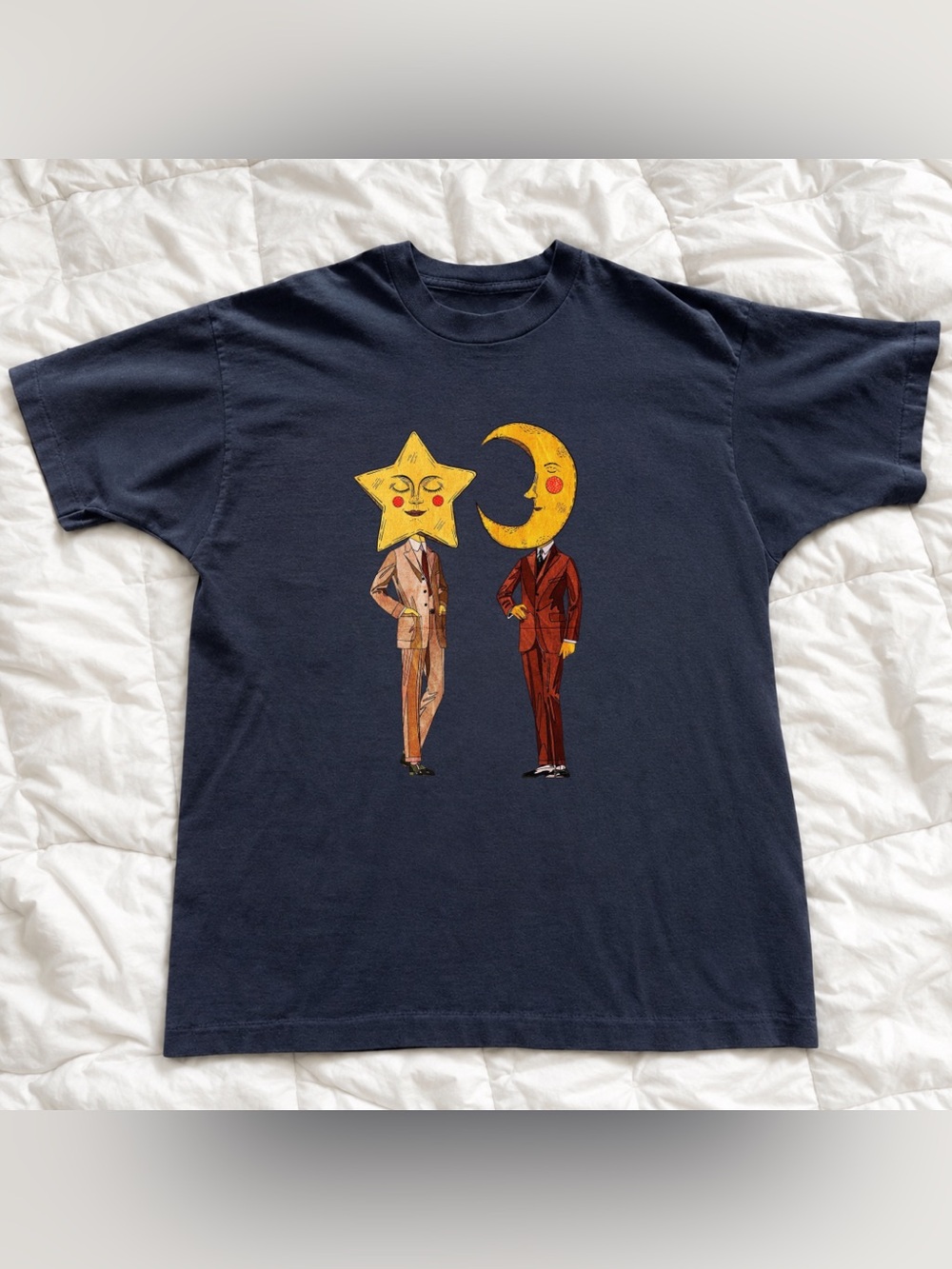 Men's Black Graphic Tee with Star & Moon Print